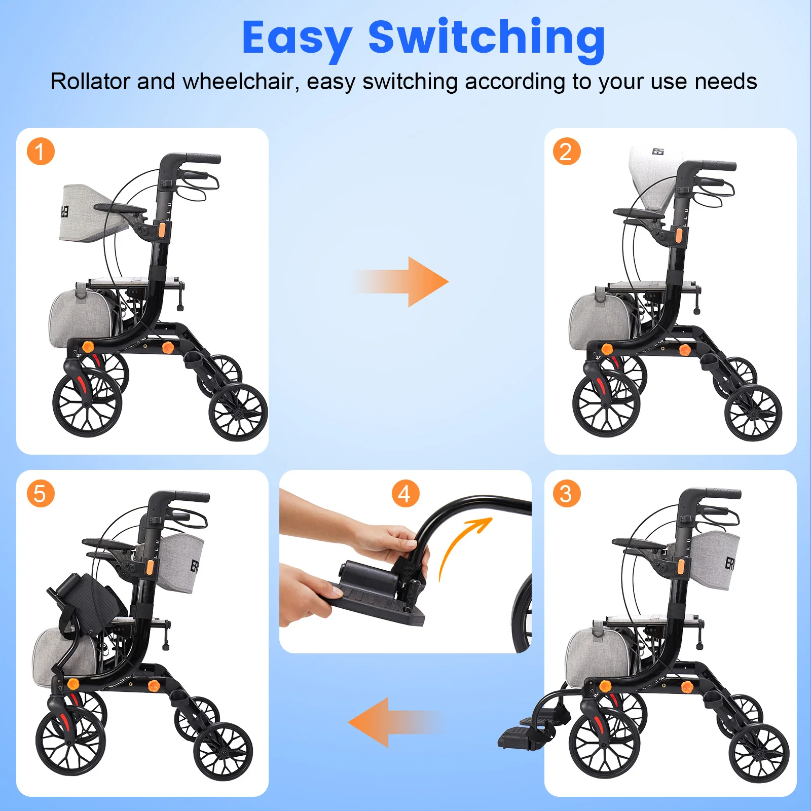 Amazon Listing Design for a 2-in-1 Rollator Transport Chair ecommerce product visual