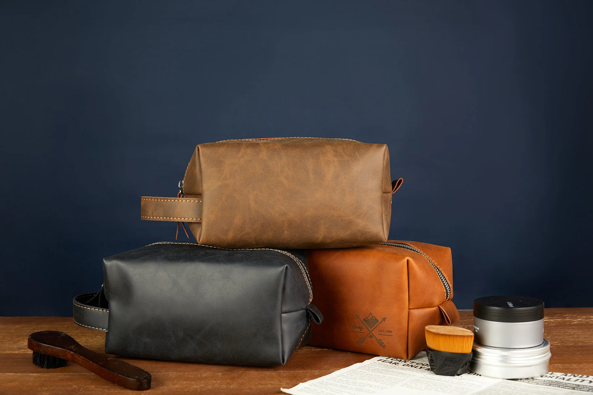 Leather Toiletry Bag Product Photography visual production example