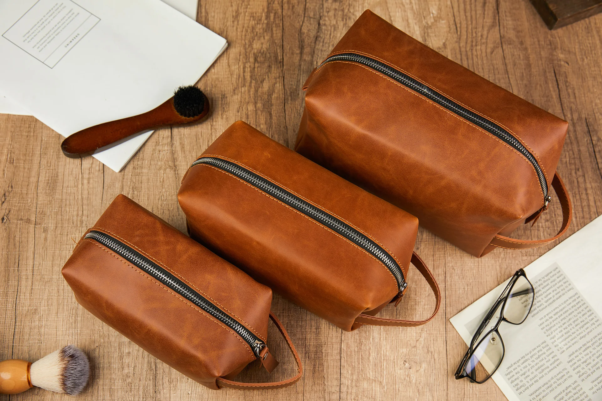 Leather Toiletry Bag Product Photography visual production example