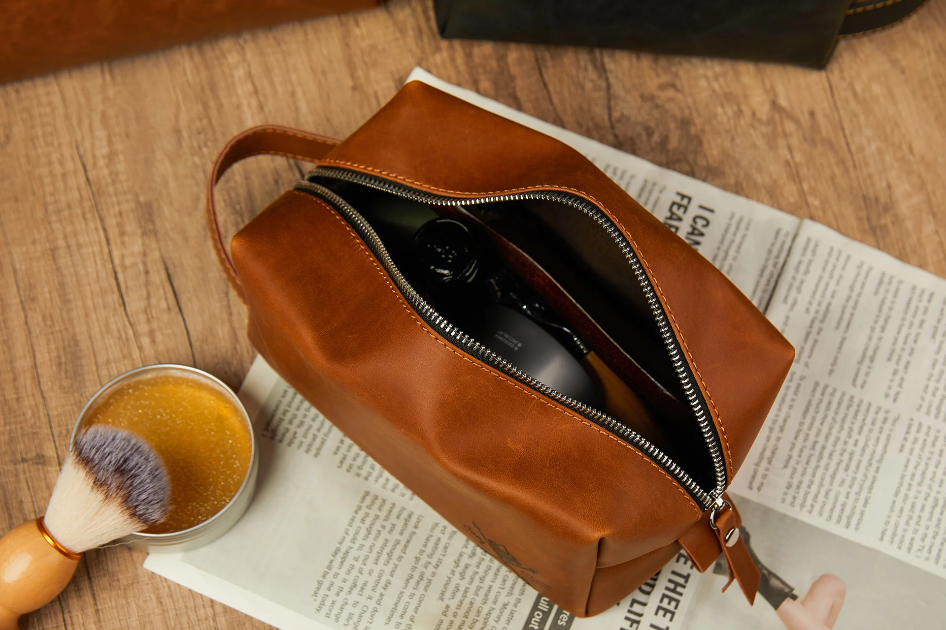 Leather Toiletry Bag Product Photography visual production example